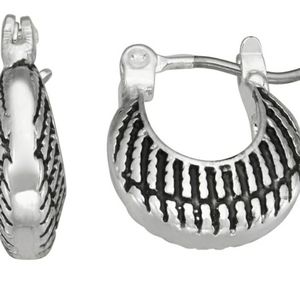 Napier Silver Tone & Black Striped Hoop Earrings
